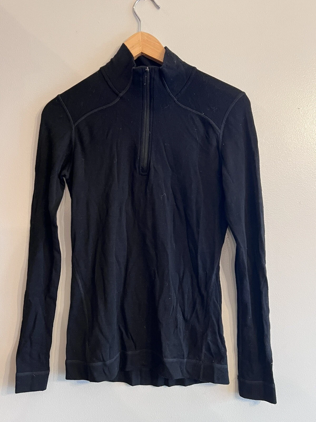 SMARTWOOL W's Thermal Merino Base Layer 1/4 Zip Top shirt Black Sweater Large L