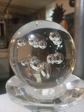 Clear Art Glass Round HAND BLOWN Paperweight Controlled Bubbles 15 Oz. 2 3/4" Di