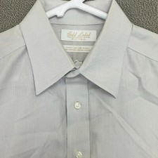 Roundtree Yorke Gold Label Shirt Mens 16 34 Grey Solid Button Up Long Sleeve