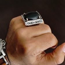 Large Black Onyx Gemstone Ring Mens Handmade Jewelry solid Sterling Silver 925
