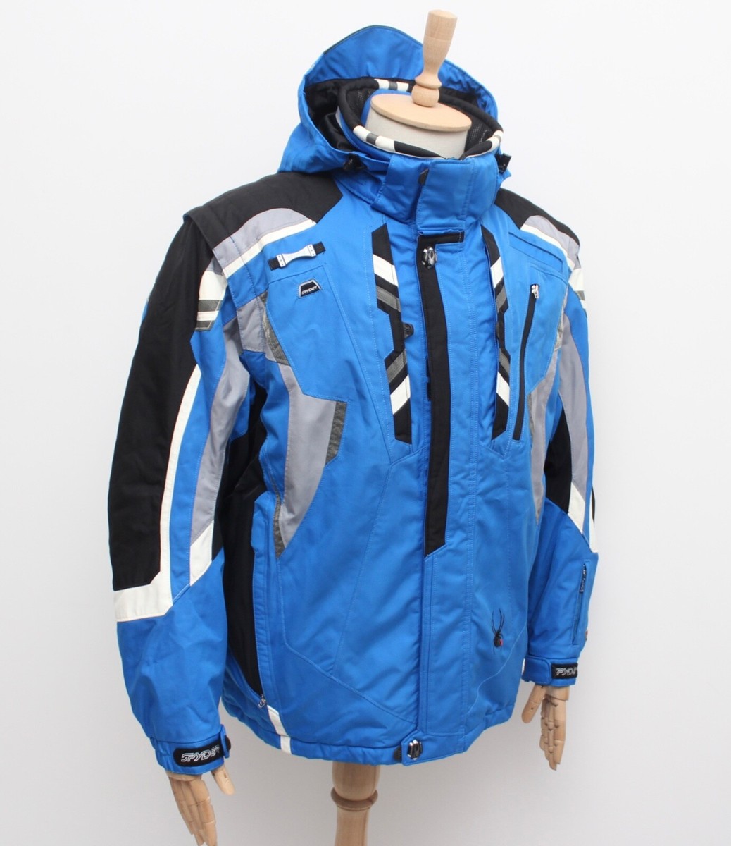Mens SPYDER Vintage Dermizax Ski Jacket Vest Blue Hooded Full Zip