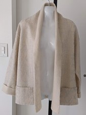 Chico's Nwot 100% Boiled Wool Ivory/silver Kimono Sleeve Open Front Jacket M/l