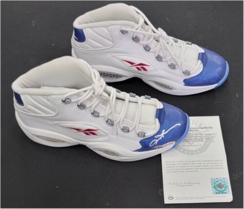 Chaussures de question dédicacées Reebok signées Allen Iverson rouge/blanc/bleu 76ers UDA - Photo 1 sur 5