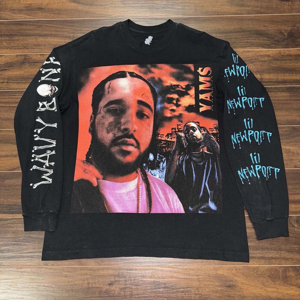 込み ASAP YAMS WAVYBONE L/S 黒L Rare ASAP Yams Wavy Bone Longe Sleeve Shirt Large Double