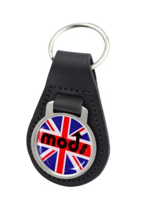 Mods Arrow Union Jack Qualität Schwarz Leder Rund Schlüsselanhänger