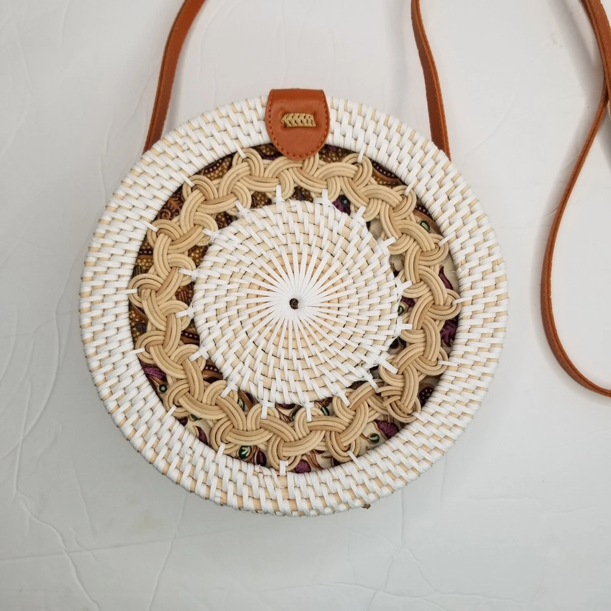 circle rattan sling bags white decoration flower