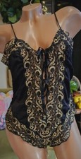 Ladies Alana Gale Blk Gold Lace Satin Front Tie 1 Piece Teddy Sz Large 7958