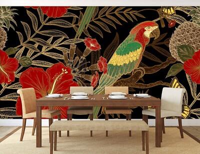 3D Parrot Morning Glory ZHUA24 Wallpaper Wall Murals Removable Self-adhesive Zoe