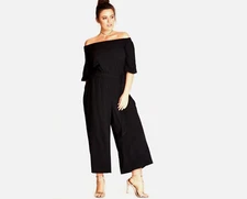 New City Chic Jumpsuit Plus Size 16 Crop Wide Leg Off Shoulder Stretch *No Belt*