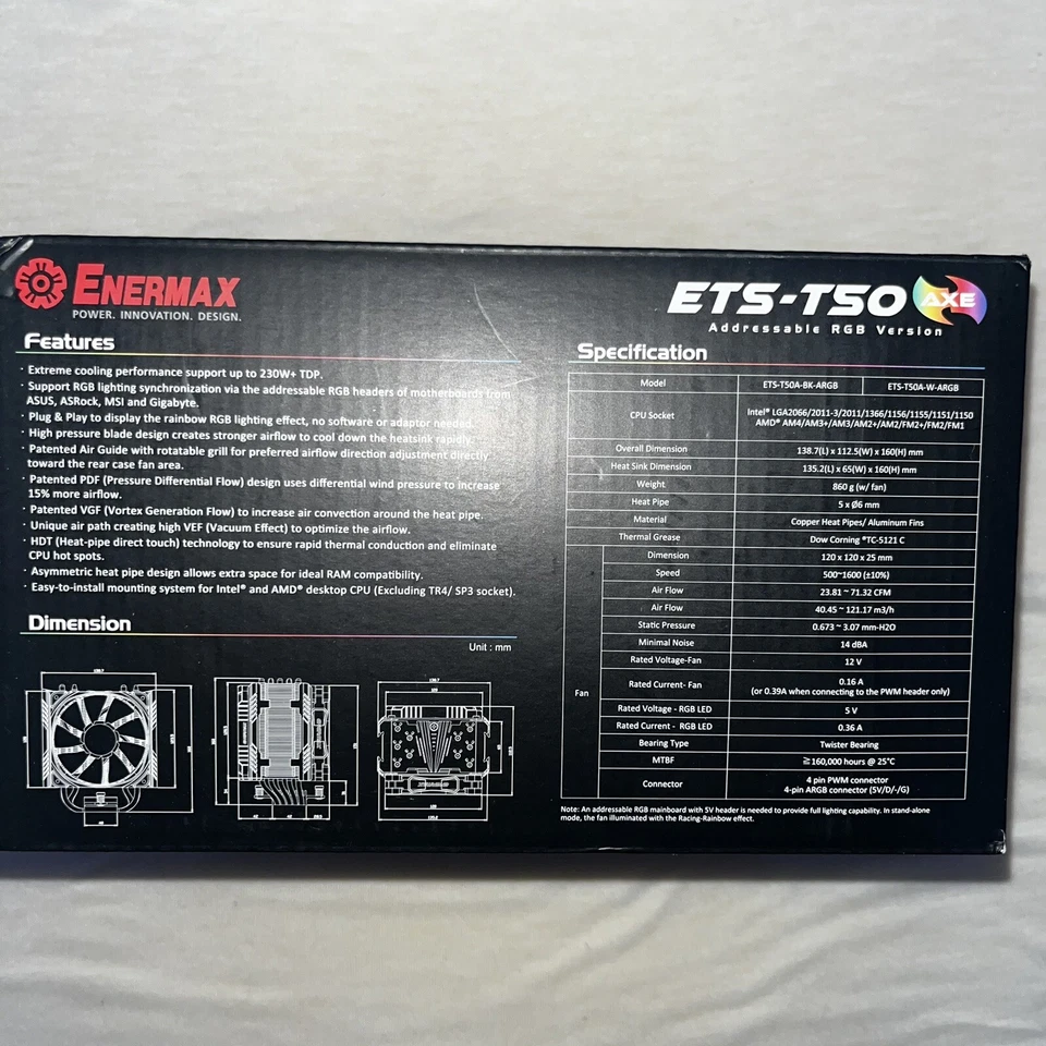 Enermax ETS-T50 Axe Addressable RGB CPU Air Cooler 230W+ TDP for Intel/AMD Unive - Image 4 of 4