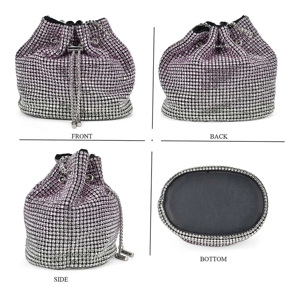 Gradient Crystal Drawstring Bucket Bag - Purple & Yellow (17x11x17 cm) - Image 3 of 4