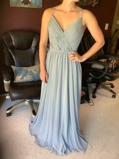 Mori Lee Blue Sheer Spaghetti Strap Formal Bridesmaid Floor Length Dress size 2