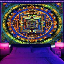 Tibetan Buddhist Mandala Large Wall Art Poster Blacklight Tapestry UV Reactive