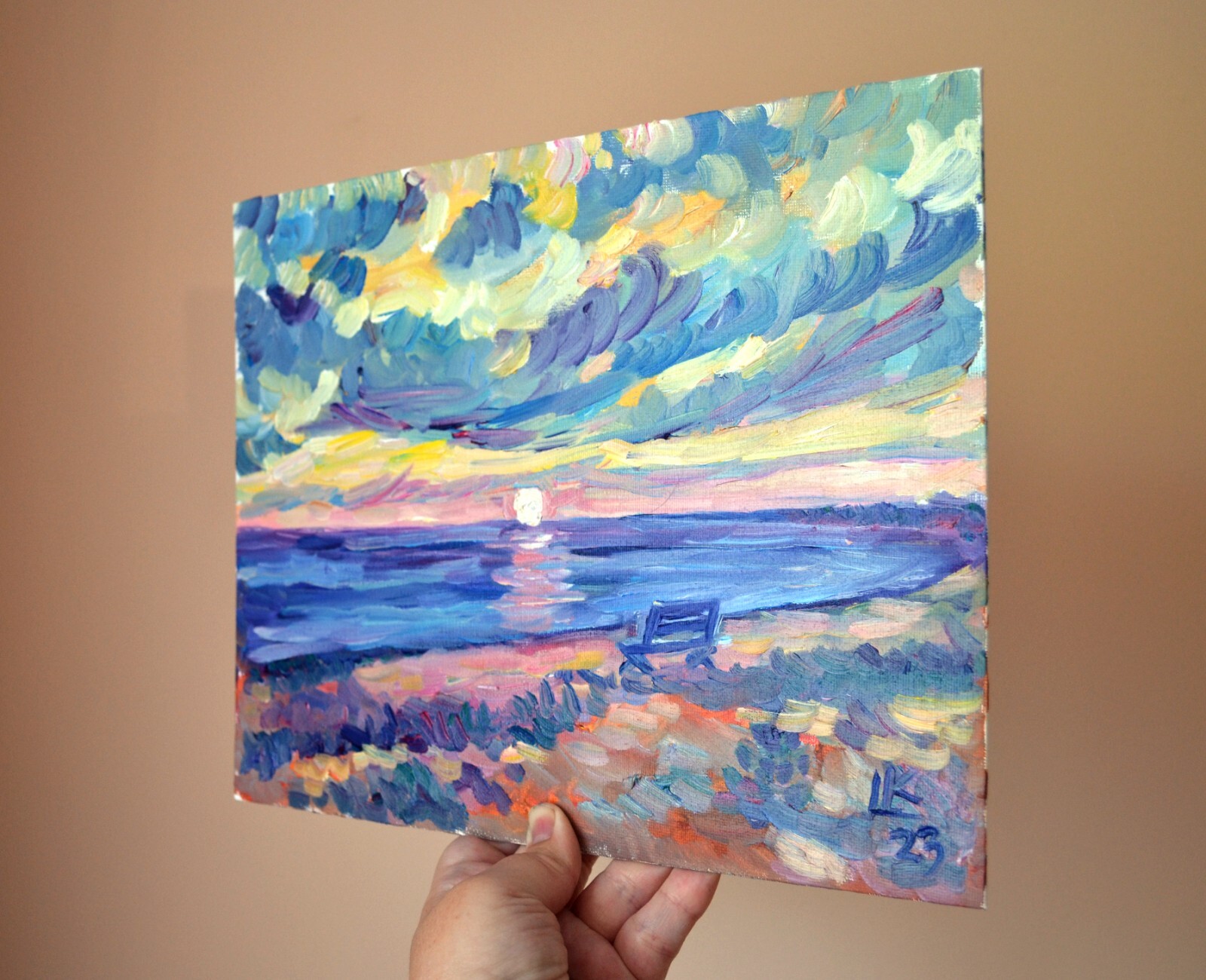 Sunset Seascape Original oil painting artwork small wall art eBay