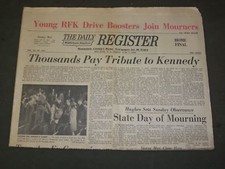 1968 JUNE 7 THE DAILY REGISTER NEWSPAPER- RFK DIED - 1000'S PAY TRIBUTE- NP 3184