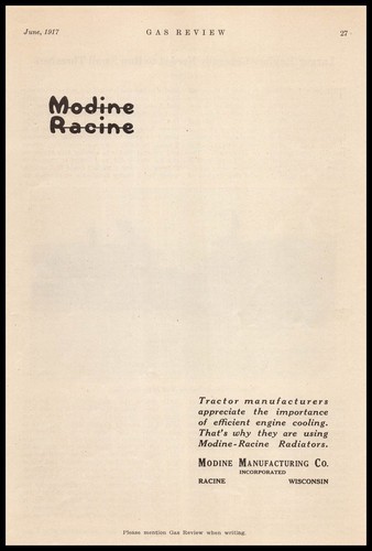 1917 Modine Manufacturing Company Racine Wisconsin Tractor Radiators ...