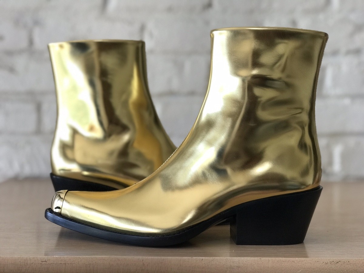   205W39NYC サイドゴアブーツ 39.5 Calvin Klein 205W39NYC RAF Simons Western Cowboy Boots Gold Metal