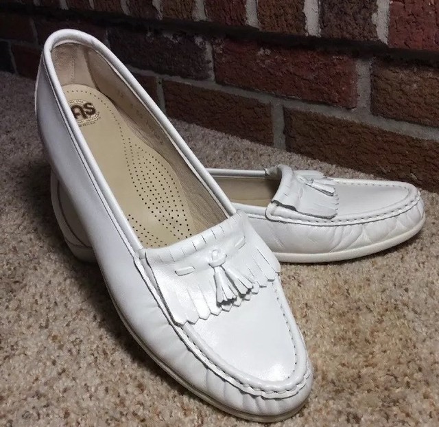 SAS Tripad Comfort White Leather Moc Toe Kiltie Tassel Loafer Women's U