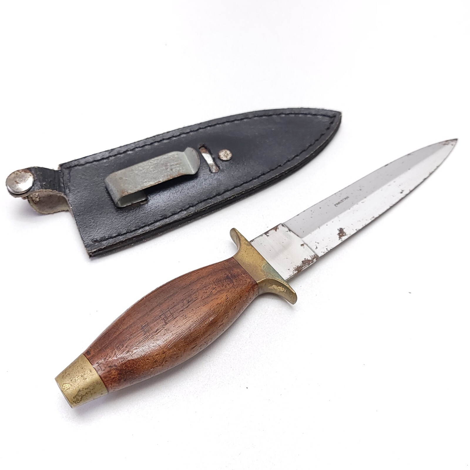 Vintage Boot Dagger Knife Fixed Blade Wood Brass Handle & Sheath Pakistan