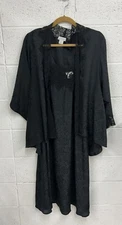Fantasies by Morgan Taylor Black Lace Night Gown & Robe Set (S)