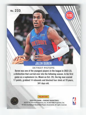2023-24 Panini Phoenix #233 Jalen Duren Phoenix Teal Lazer | eBay