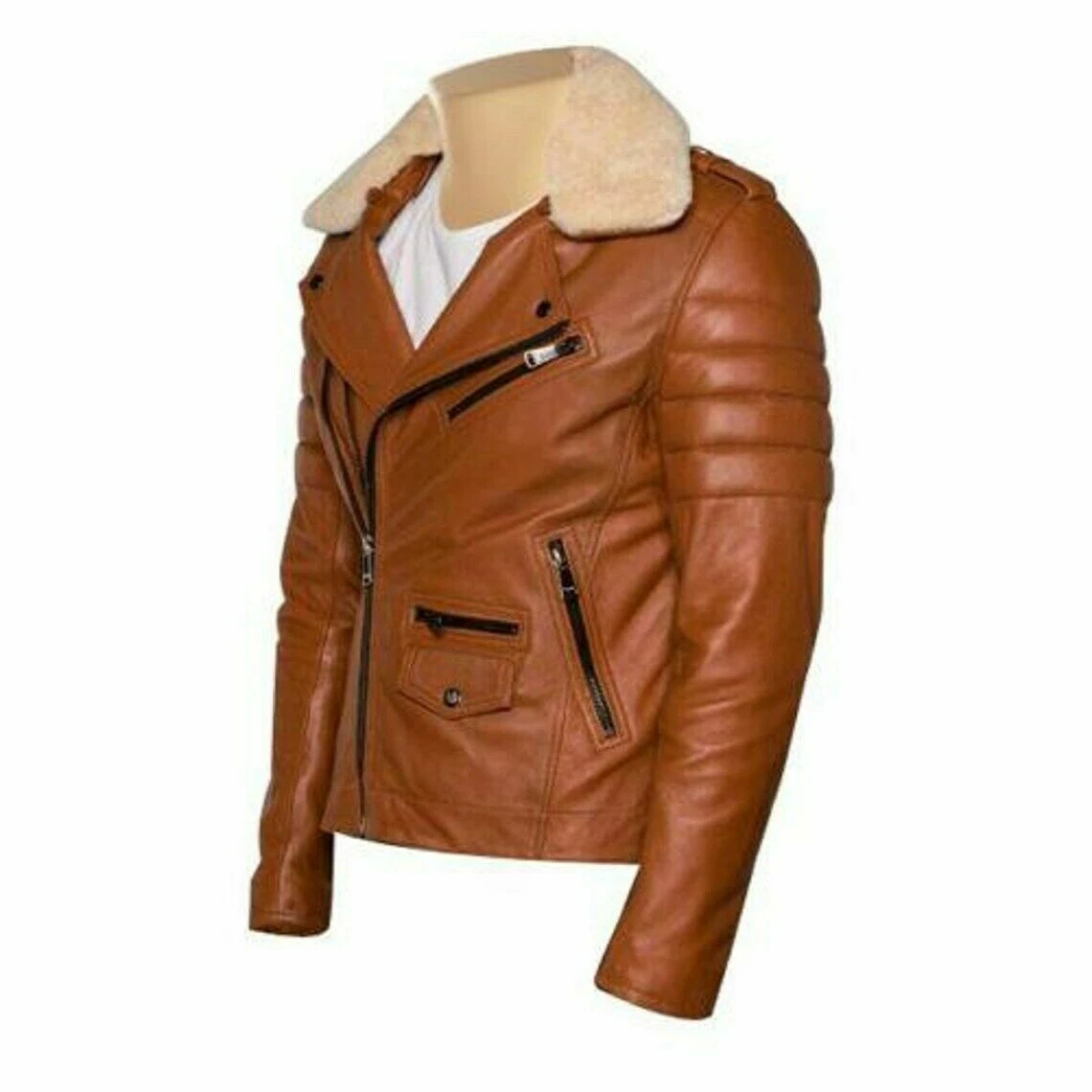 Sheepskin biker jacket best sale mens