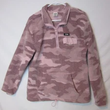 Victoria Secret Jacket Pink Camo 1/4 Zip Fleece Sweatshirt Pockets Womens Med