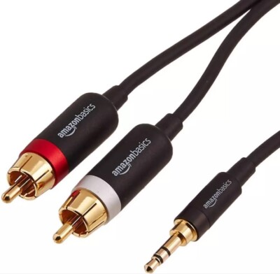 Amazon Basics 3.5mm to 2-Male RCA Adapter Audio Stereo Cable - 4 Feet, Black
