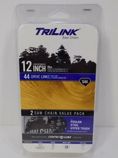 TriLink 12" 2 Pack Chainsaw Chain Replacement S44 3/8" LP Pitch  .050" Gauge 