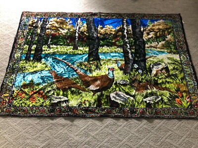Pheasants Tapestry Throw Blanket Vintage PTC Lebanon AS IS Damaged Colorful READ