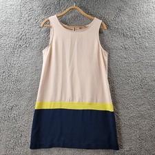 TOKITO Womens Dress Size 12 Beige Navy Blue Yellow Sleeveless Shift A-line