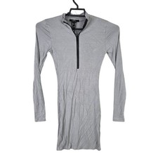 Womens Forever 21 Gray Ribbed Bodycon Mini Dress Long Sleeve 1/4 Zip Rayon S