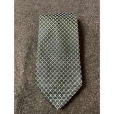 Brooks Brothers 346 Mens Silk Tie Navy Blue Green Geometric Chain Link USA Italy