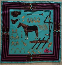 Silk Scarf With Horse Sea Green