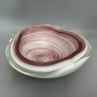 Vtg Murano Venetian Glass Bowl PINK SWIRL White Aventurine Gold Fleck Cased