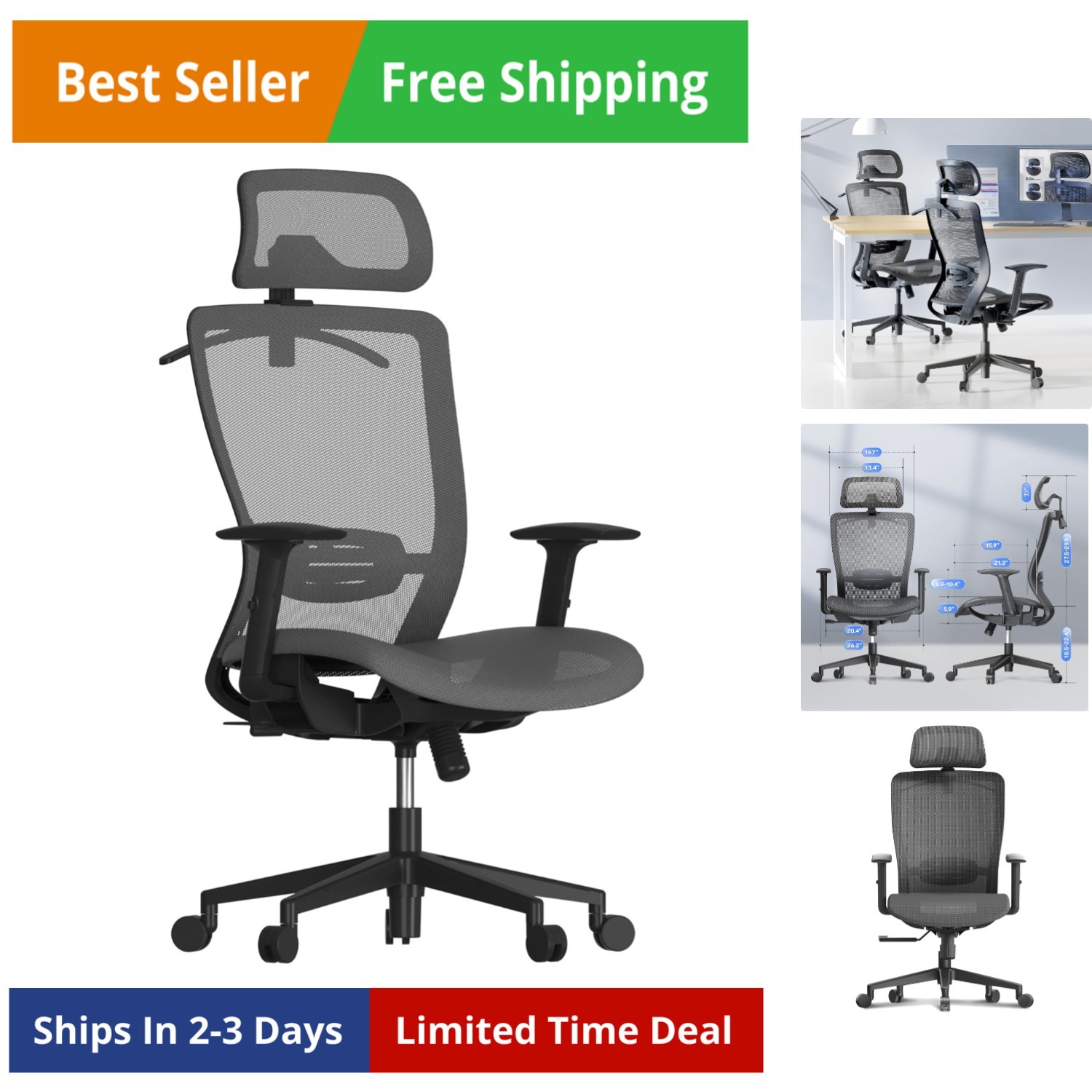 Ergonomic Office Chair, High Back Mesh Swivel Computer Chair, Executive Offic...