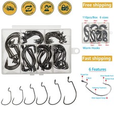 Easy Carry 110pcs Bass Fishing Worm Hooks Set - Rust-Resistant High Carbon Steel