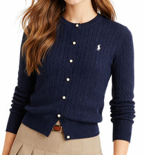 Polo Ralph Lauren Girl  s Cotton Cable Knit Cardigan Navy Size XL 14-16 NWT
