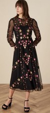 MONSOON Size 18 BLACK EMBROIDERED MIDI DRESS BNWOT