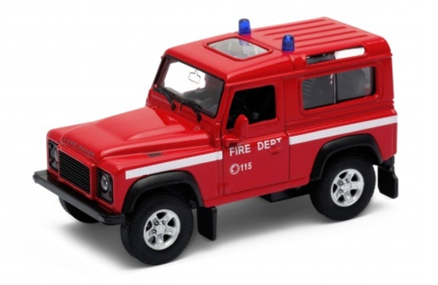 Welly Land Rover Defender Fire Dept Red 1:34 1:39 Scales 4.5Inch Diecast in Box