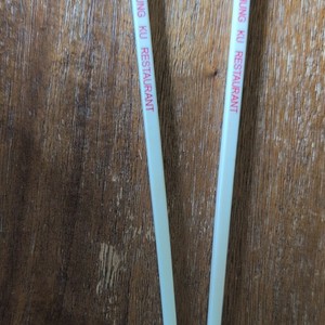 Reusable White/Red Plastic Chopsticks Set of 2, Glossy Solid Handle, Asian