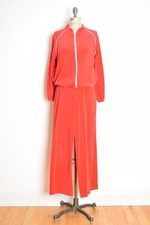 vintage 80s tracksuit red velour zip up warmup sweats jacket track pants set M L
