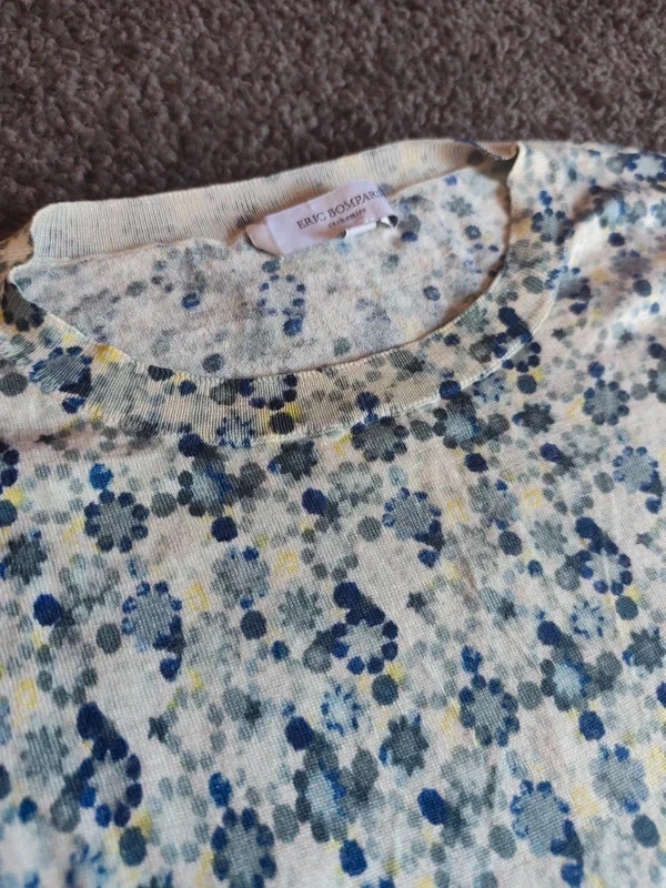 T-shirt en maille fine de cachemire Éric Bompard Motif fleuri Taille XL - Photo 3/4