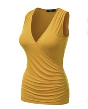 Doublju Sleeveless Wrap V-Neck Shirred Sides ...