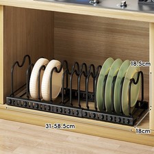 Scaffale in metallo espandibile per pentole padelle coperchi teglie da forno 31 x 58,5 x 18 x 18,5 cm