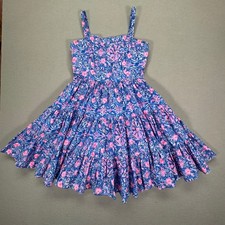 Lilly Pulitzer Womens Size 2 Blue Pink Floral Tiered Fit Flare Sun Dress Smocked