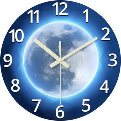 Analog Glow in the Dark Wall Clock Battery Operated 12 Inch Blue Light up Clock