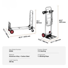 SIHAO Heavy Duty Aluminum Hand Truck 2-in-1 Folding Dolly Cart 400 LBS Capacity