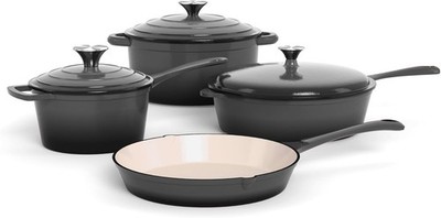 Gusseisen Topf Set 7-teilig, Dutch Oven, emailliertes Kochgeschirr, Pfannen,