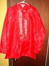 ORGANZA Barong Tagalog with Red Lining Mens XL Embroidered Formal Long Sleeve